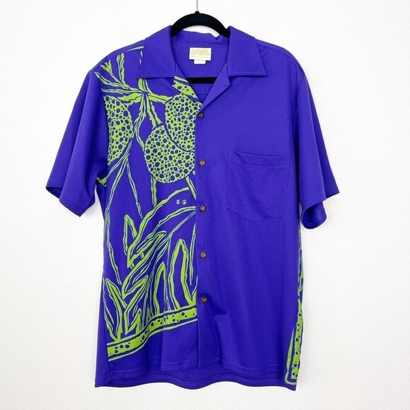 East Honolulu Clothing Company Mens Large Purple Ulu Printed Aloha Shirt - Picture 1 of 7